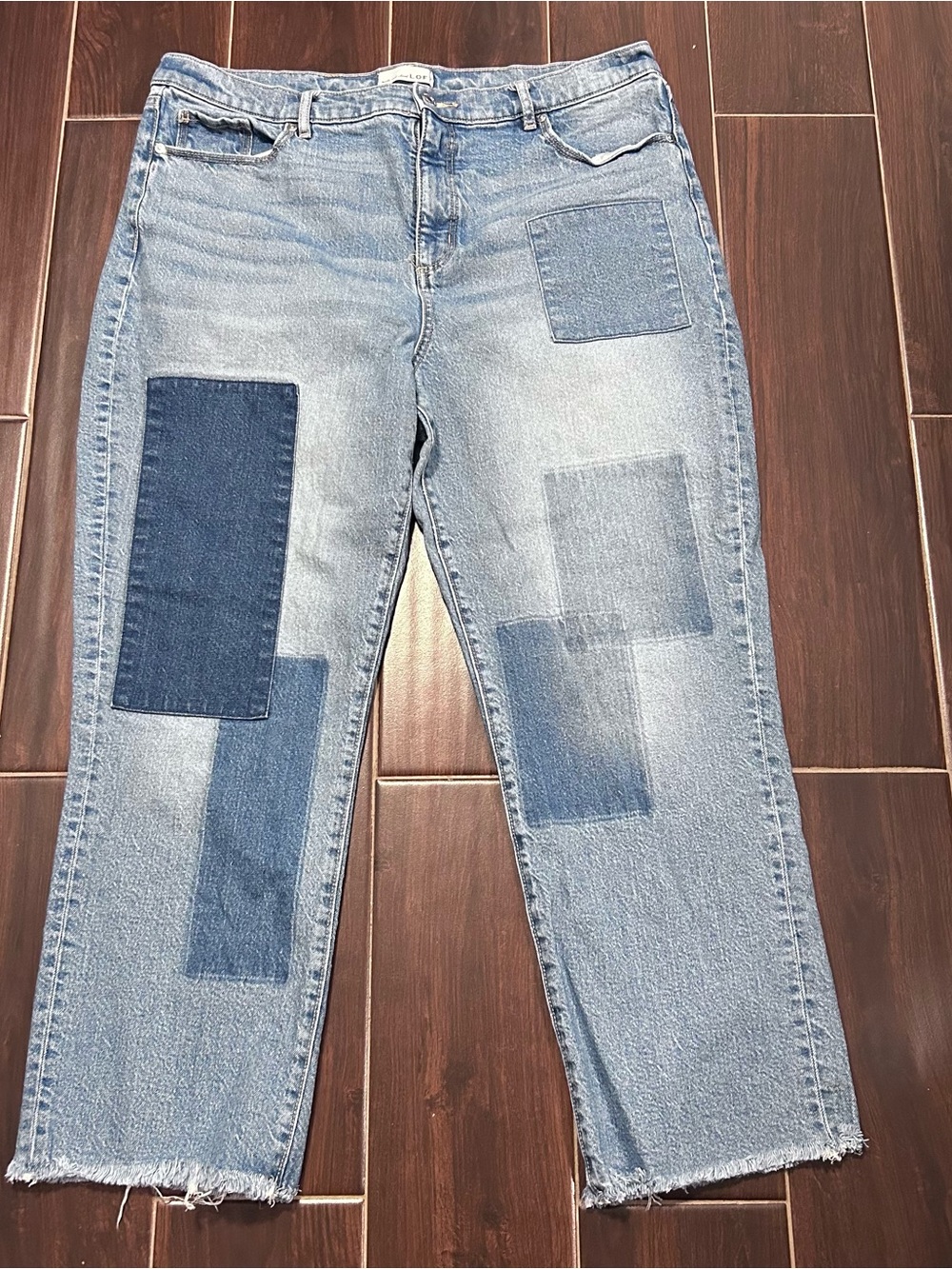 LOFT Light Wash Straight Leg Jeans with Patchwork